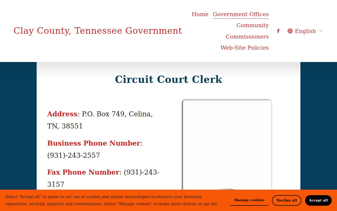 Celina warrant records: Clay County Circuit Court Clerk contact page for county-level cases